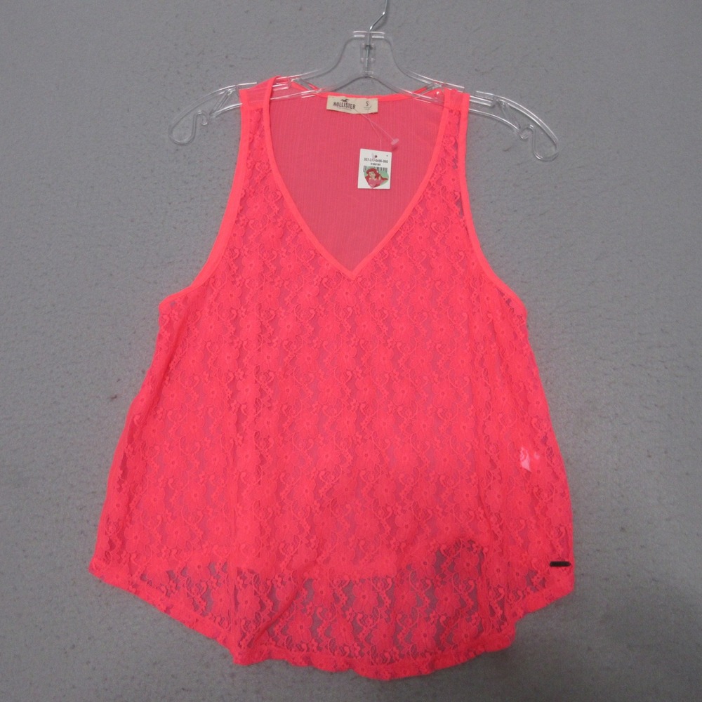 Hollister California Bright Pink Lace Tank Top Sheer Y2K Coquette Romantic NWT